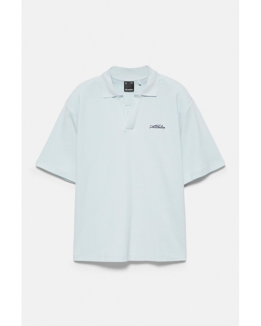 Pull&Bear White Short Sleeve Waffle-Knit Polo Shirt for men