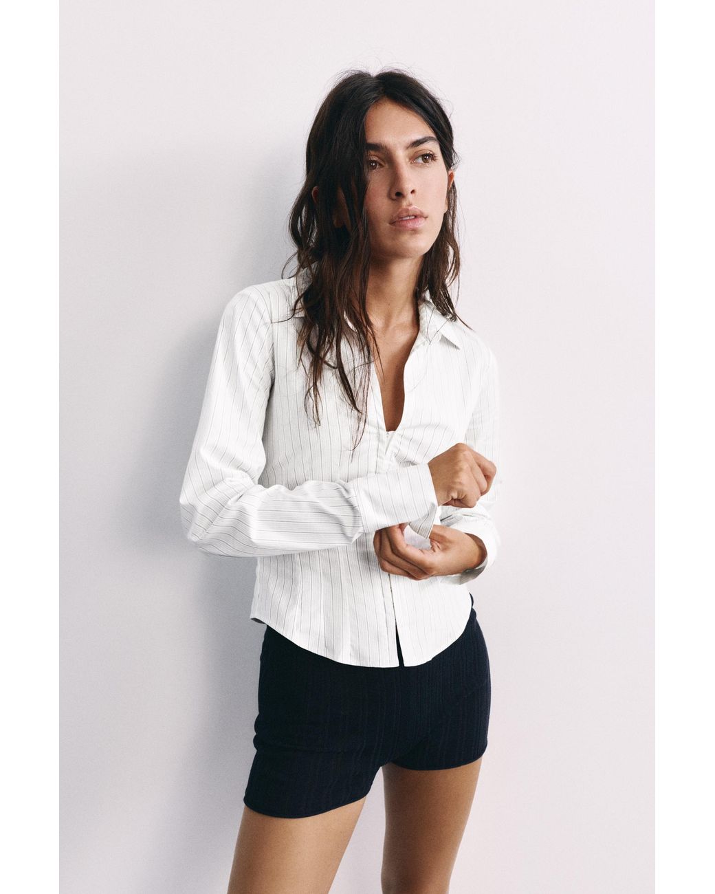 Pull&Bear White Fitted Long Sleeve Shirt