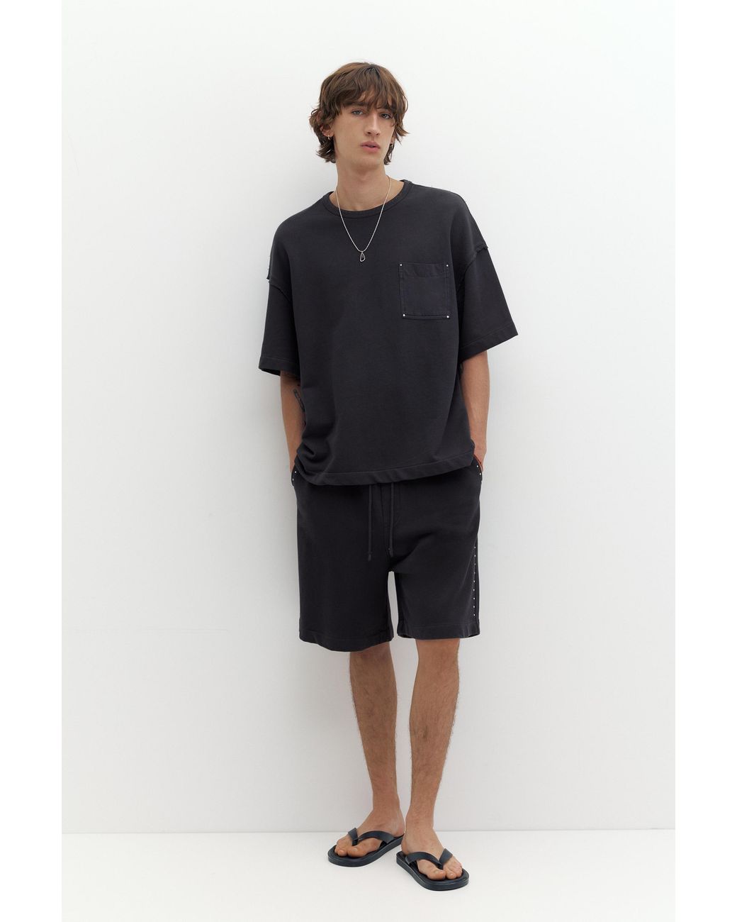 Pull&Bear Black Oversize T-Shirt With Stud Pocket for men