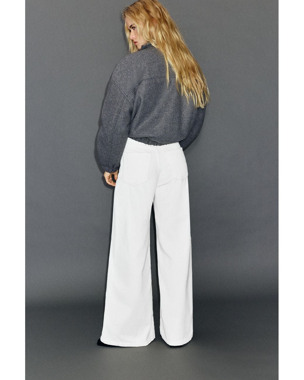 Pull&Bear Gray Corduroy Wide-Leg Jeans