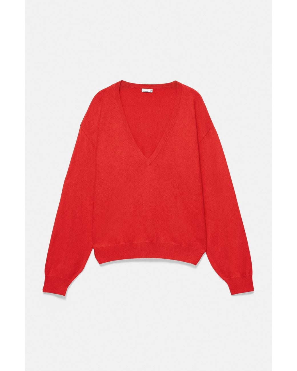 Pull&Bear Basis Trui Met V-Hals in het Red