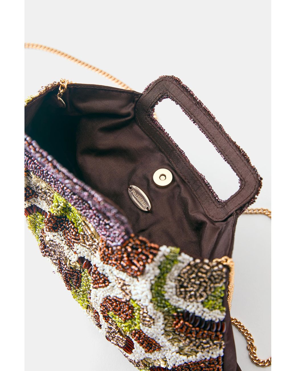 Pull&Bear Brown Beaded Clutch Bag