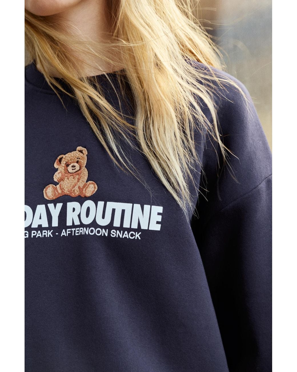 Pull&Bear Blue Bear Graphic Sweatshirt