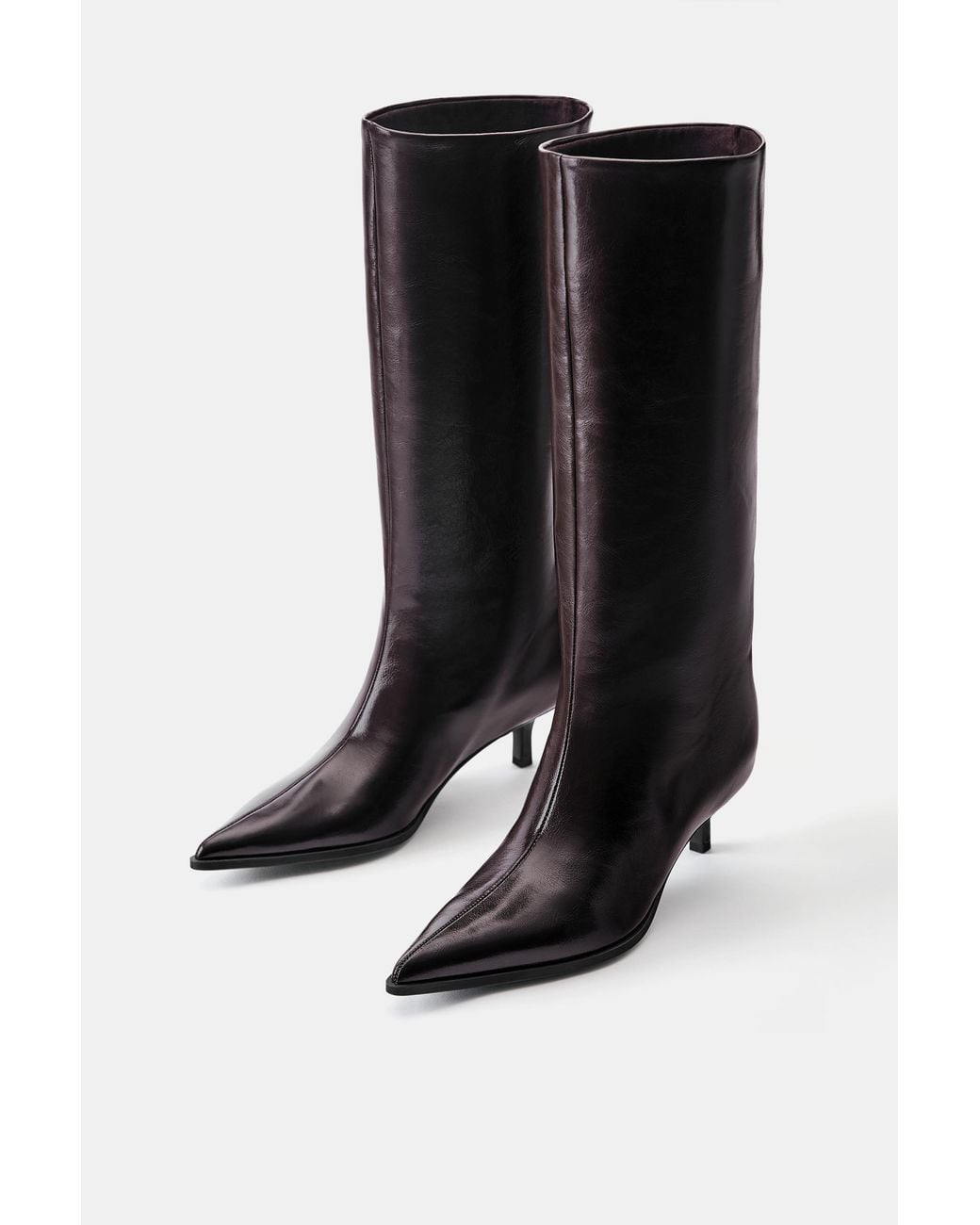 Pull&Bear Gray Tall Kitten Heel Boots