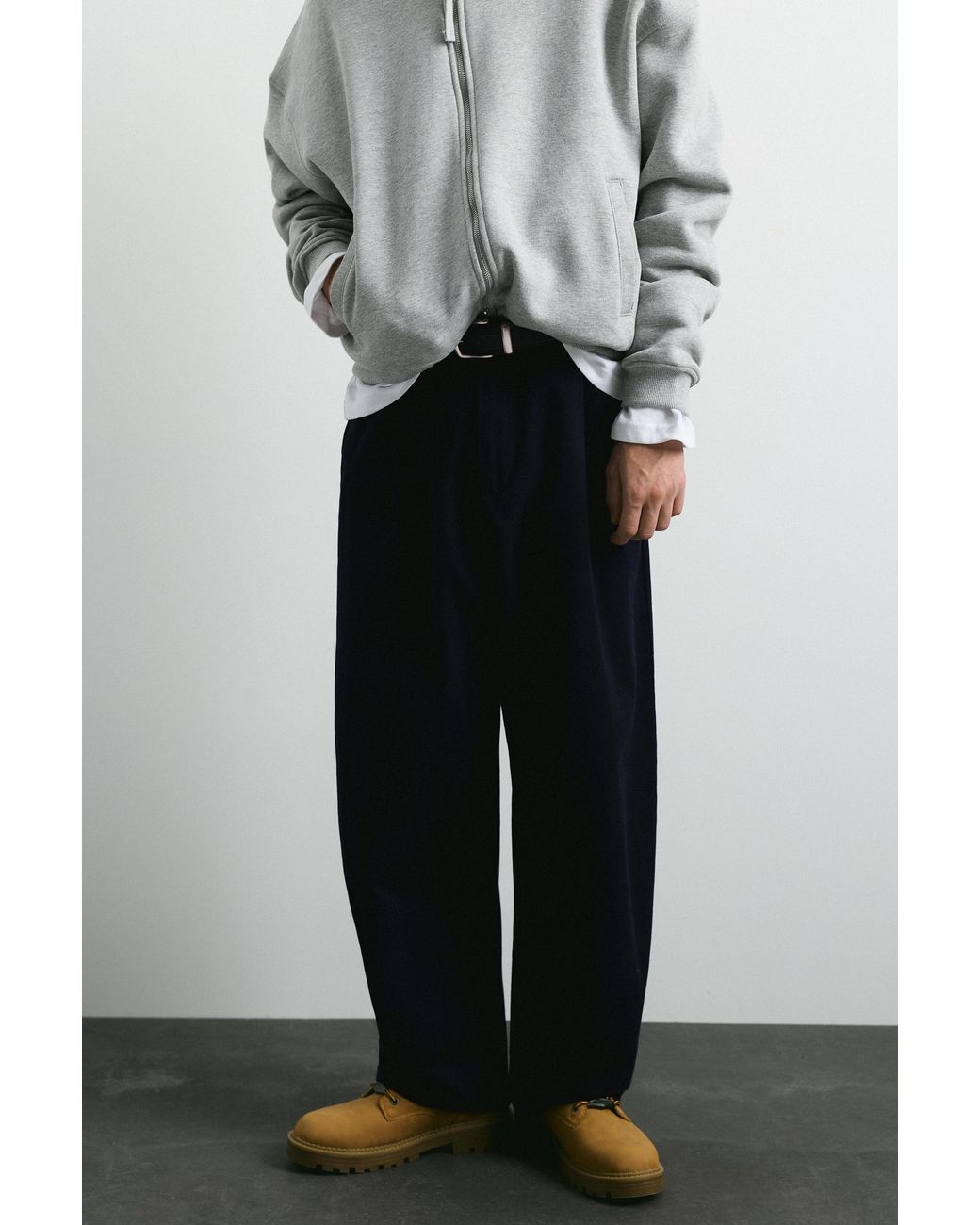 Pull&Bear Gray Baggy Darted Chinos for men