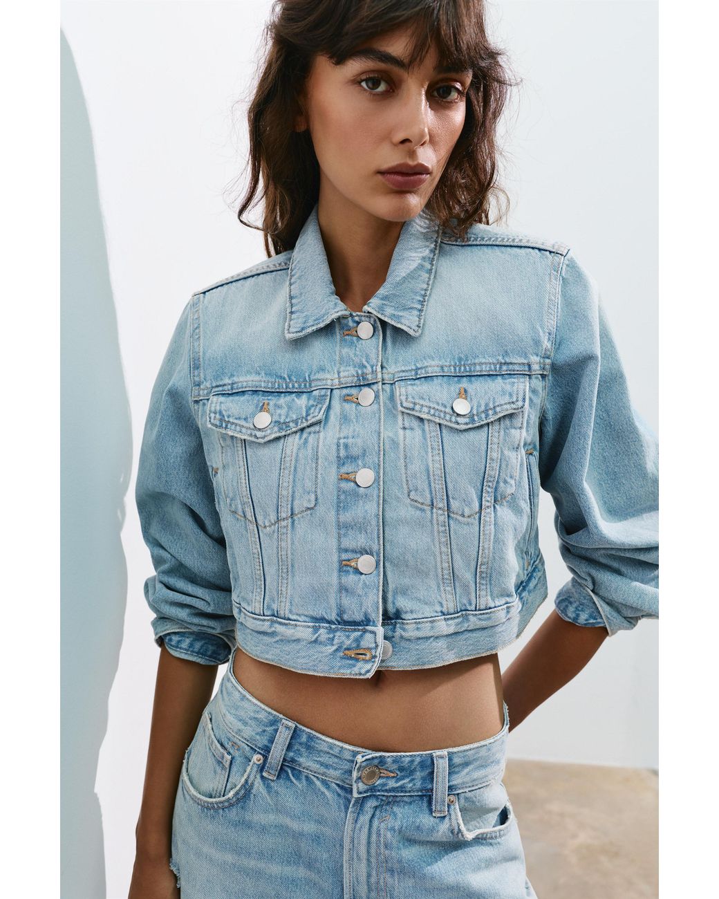 Pull&Bear Blue Cropped Denim Jacket