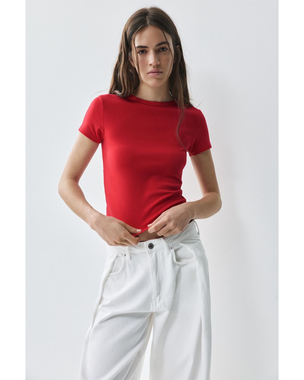 Pull&Bear Red Fitted Short Sleeve T-Shirt