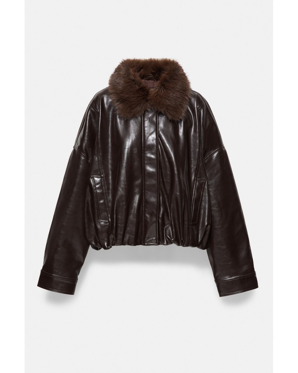 Pull&Bear Black Leather Effect Jacket With Fur Collar