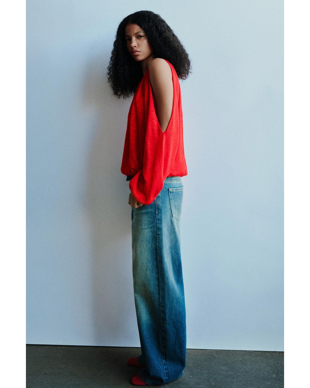 Pull&Bear Red Fine Knit Cut-Out Top