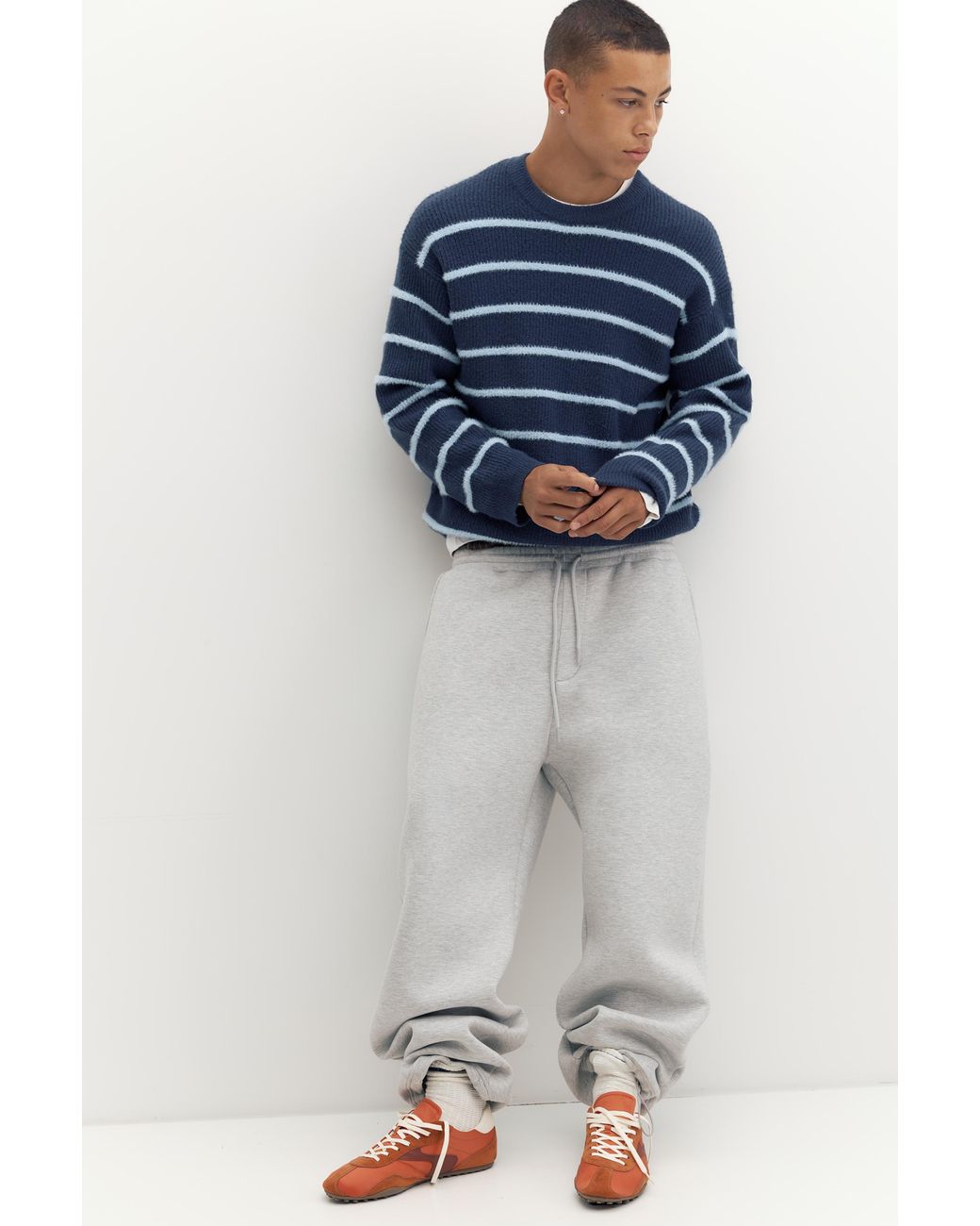 Pull&Bear Blue Embroidered Striped Jumper for men
