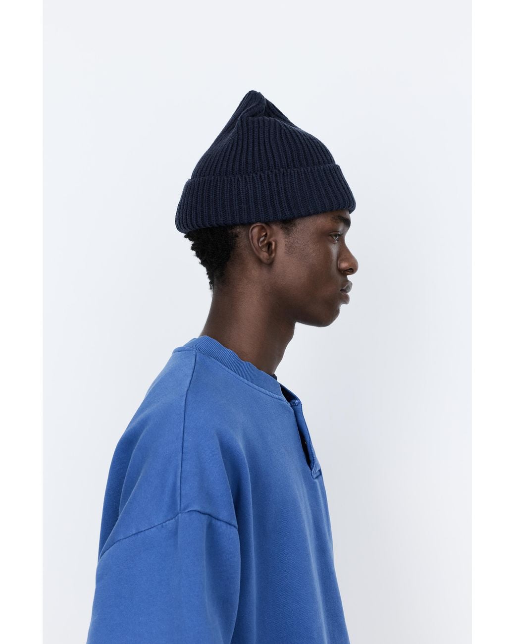 Pull&Bear Blue Chunky Knit Beanie for men