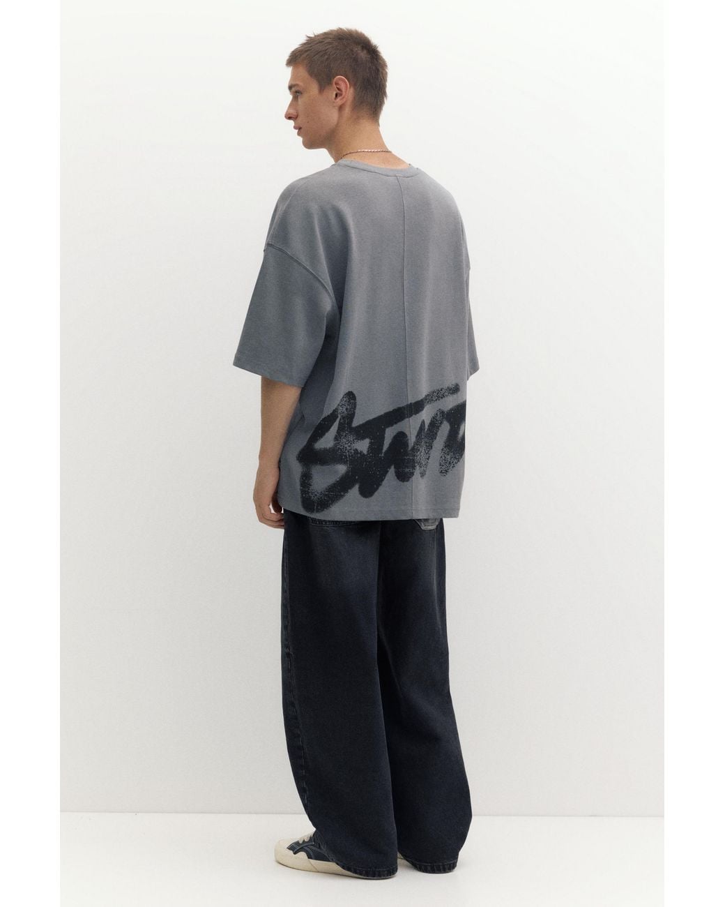 Pull&Bear Gray Oversize Stwd T-Shirt for men