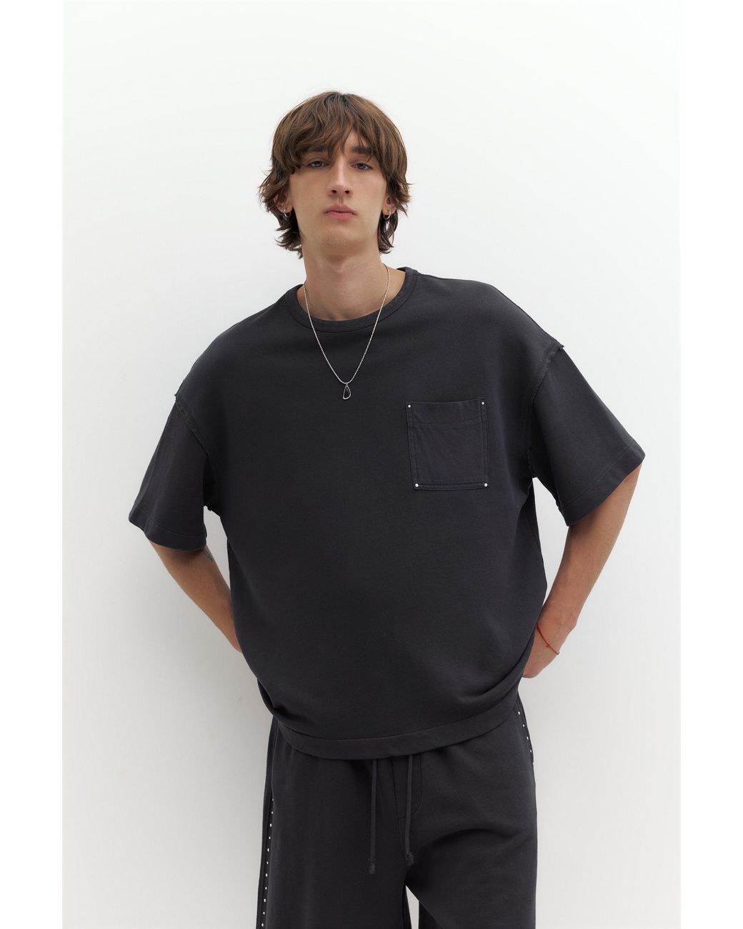 Pull&Bear Black Oversize T-Shirt With Stud Pocket for men
