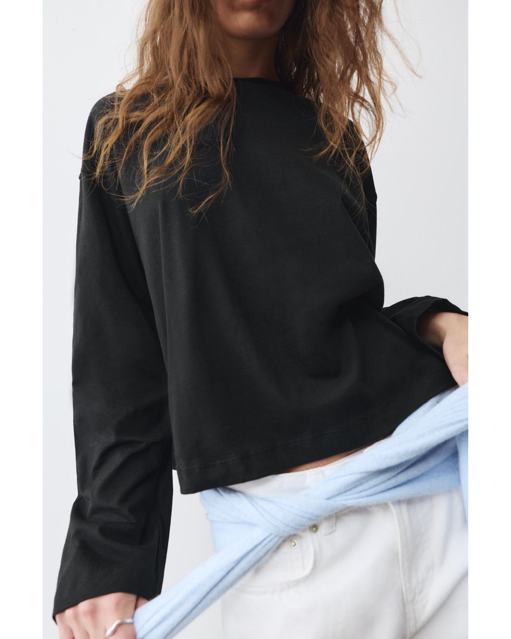 Pull&Bear Black Boxy-Fit Long Sleeve T-Shirt
