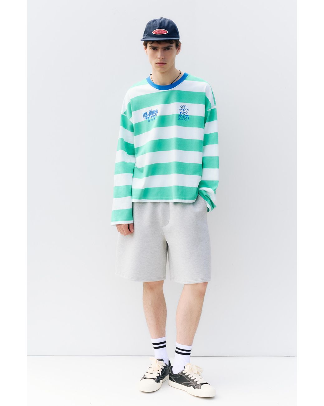 Pull&Bear Green Striped Stwd T-Shirt for men