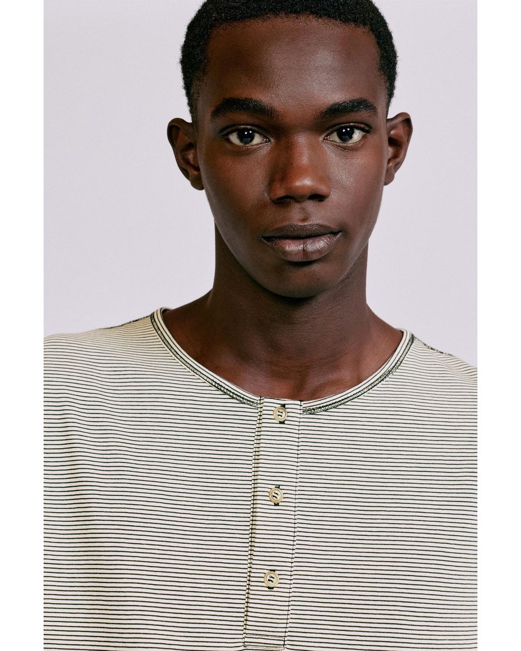 Pull&Bear Green Henley Neck T-Shirt for men