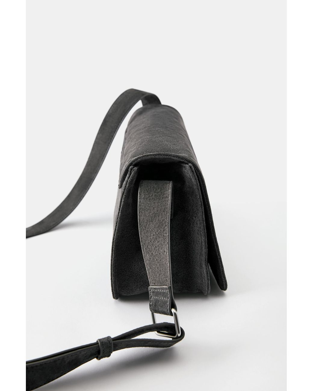 Pull&Bear Gray Leather Flap Crossbody Bag for men