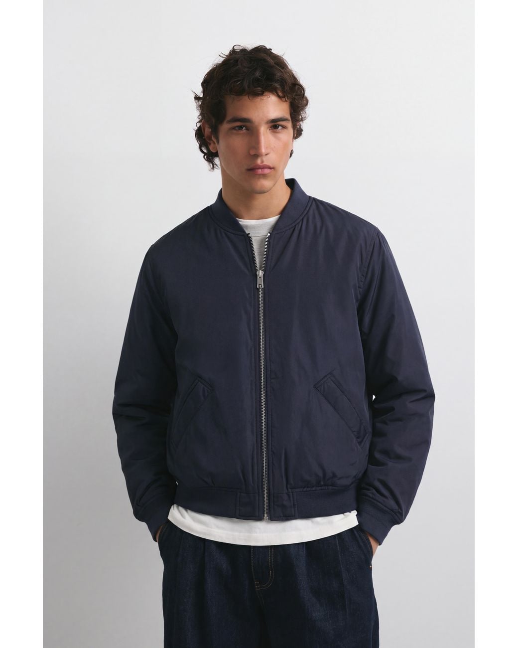 Pull&Bear Blue Quilted Bomber Jacket for men