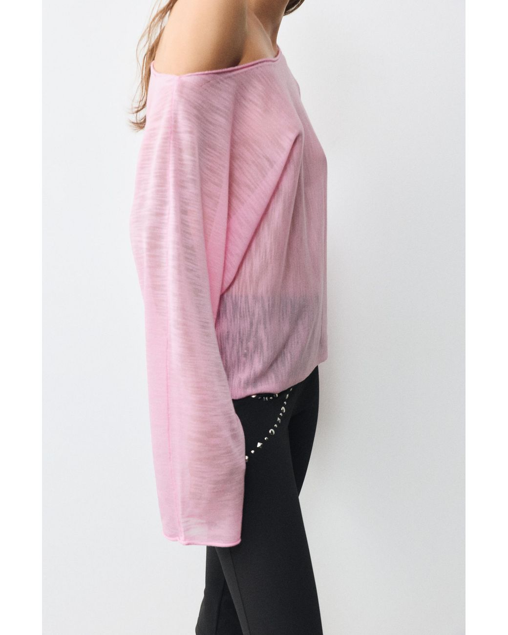Pull&Bear Pink Fine Knit Asymmetric T-Shirt