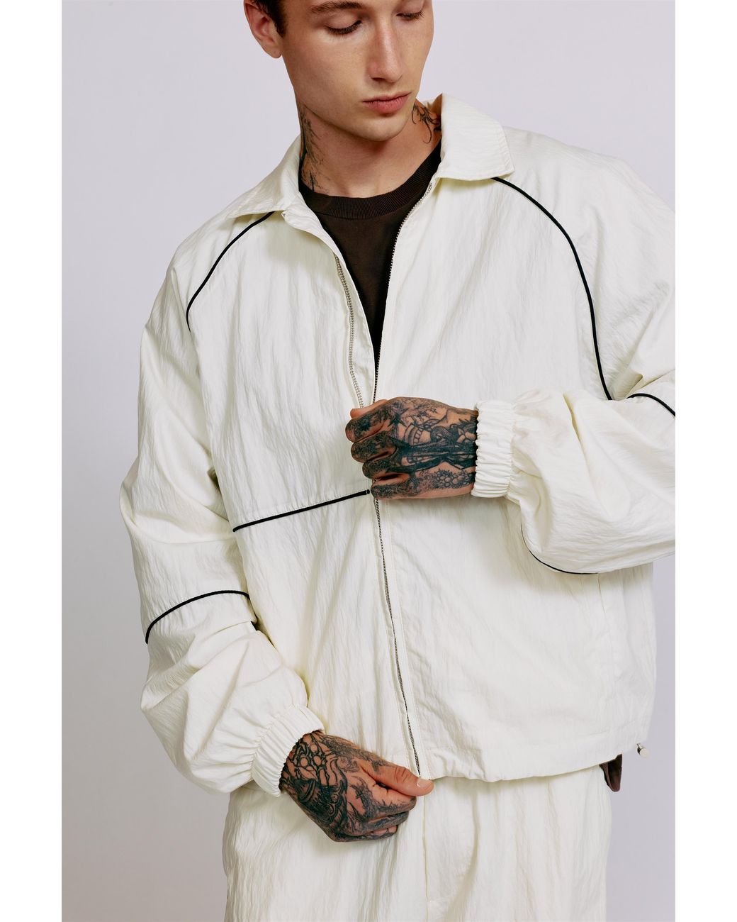 Pull&Bear Natural Lightweight Contrast Stitch Jacket for men