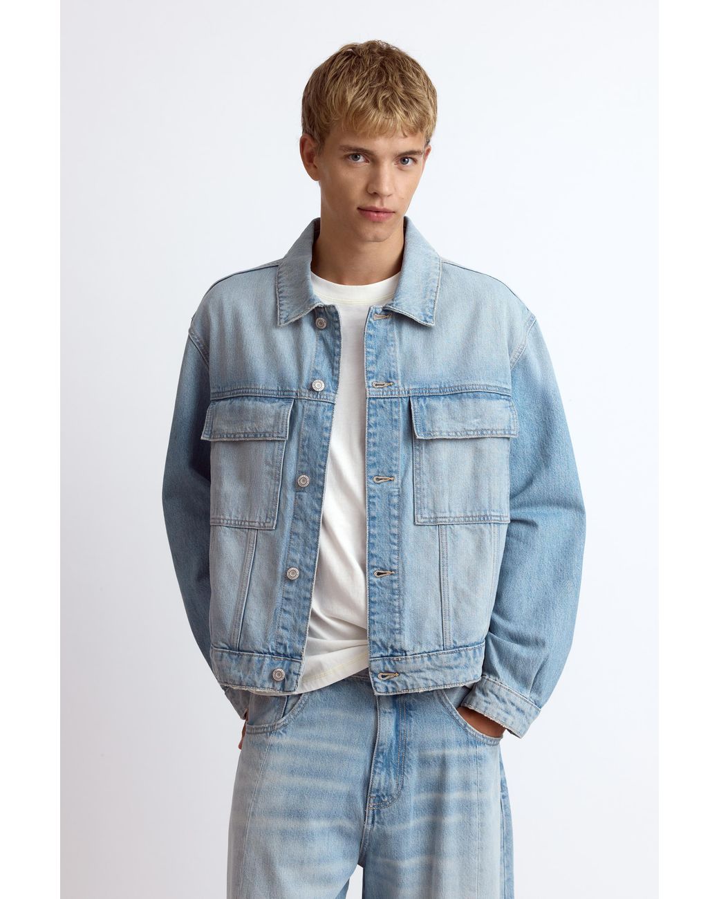 Pull&Bear Blue Trucker Denim Jacket for men