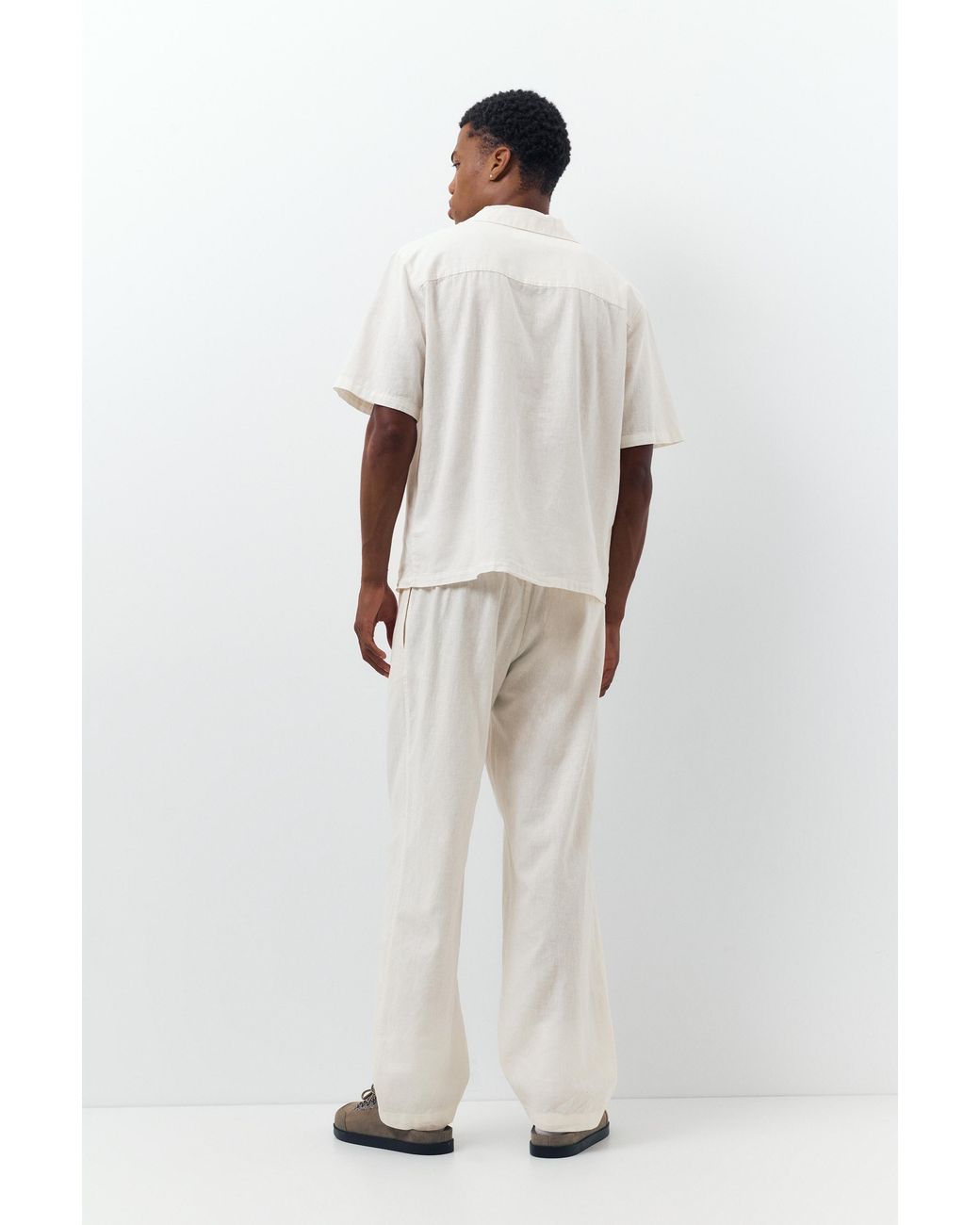 Pull&Bear White Linen Blend Jogger Trousers for men