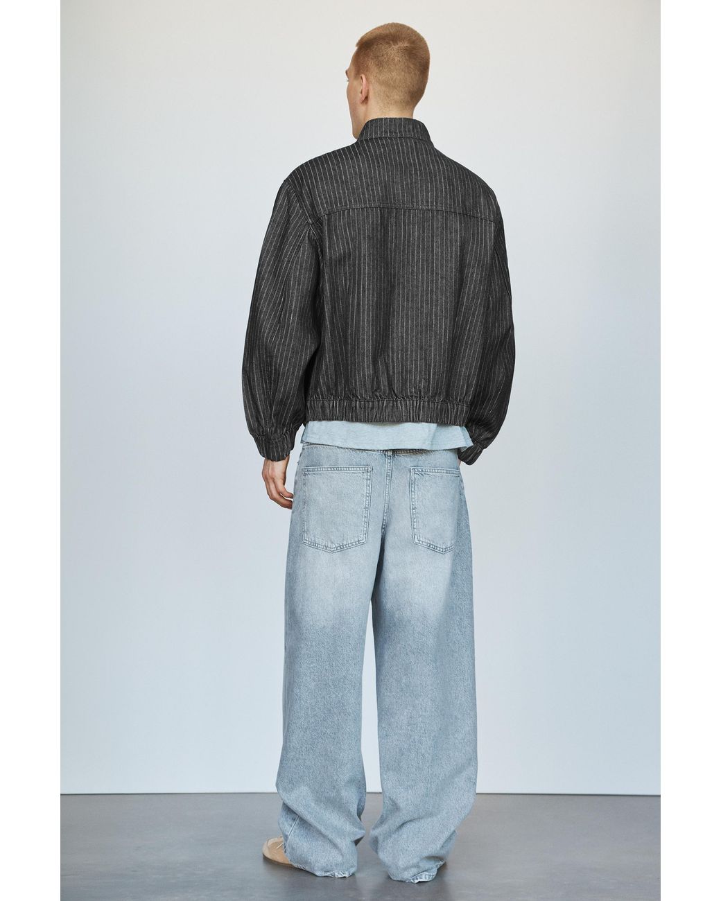 Pull&Bear Black Pinstripe Denim Jacket for men