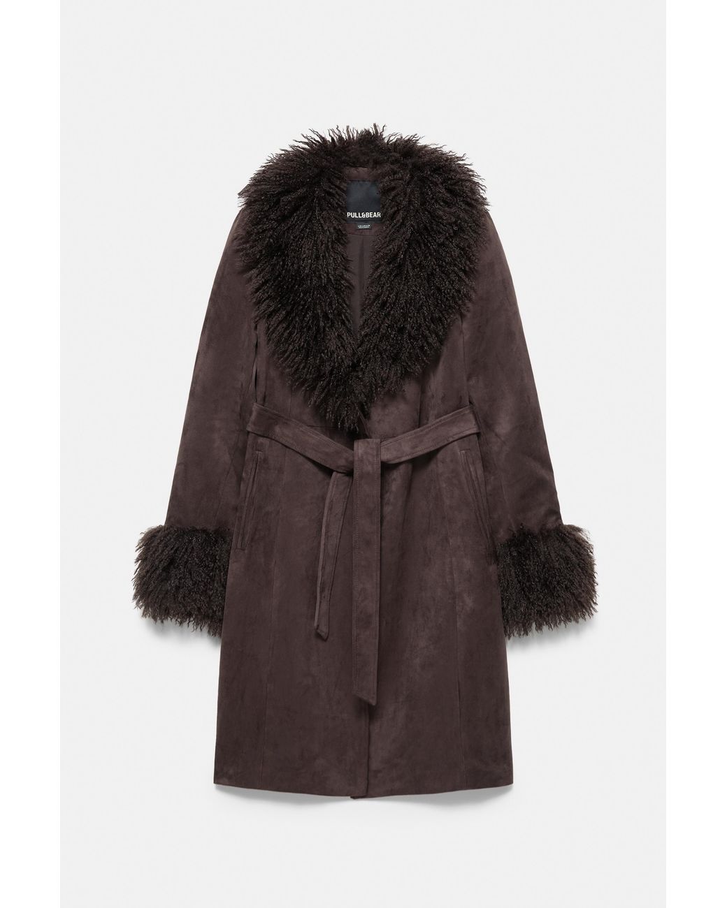Pull&Bear Black Fitted Faux Suede Coat