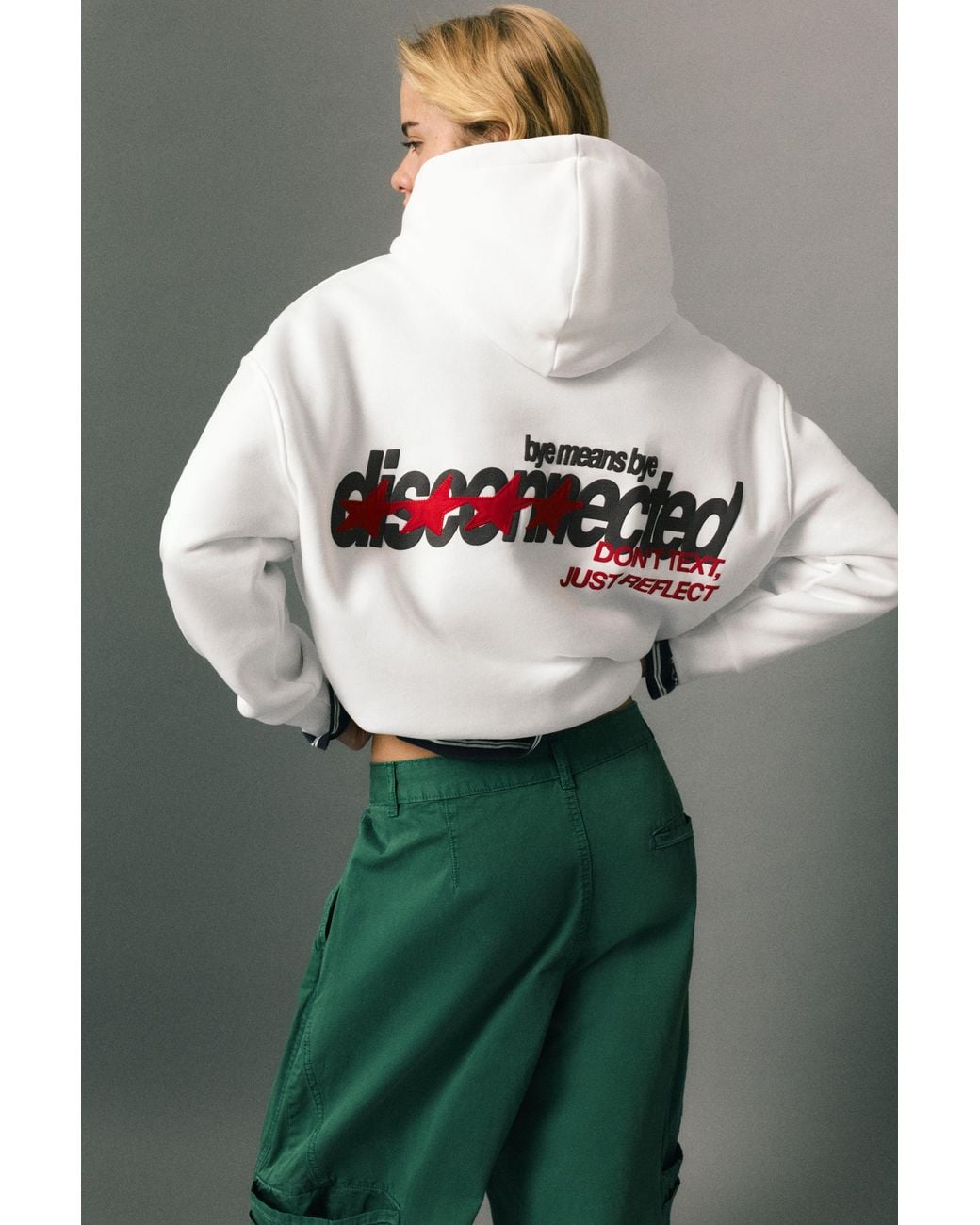 Pull&Bear Green Graphic Hood Sweatshirt