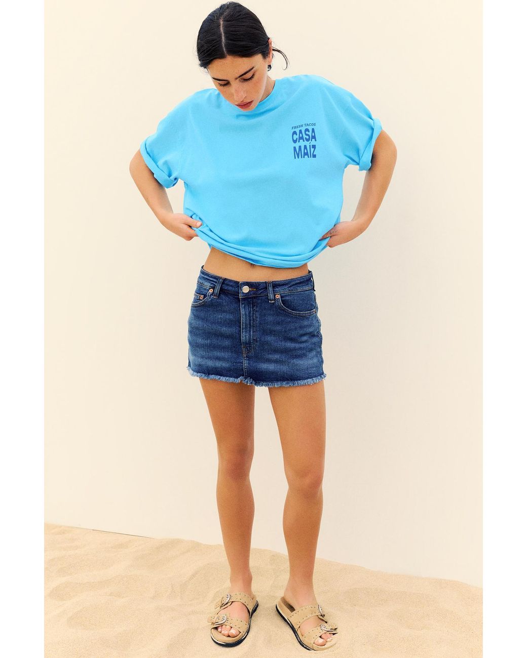 Pull&Bear T-Shirt Met Taco-Print in het Blue