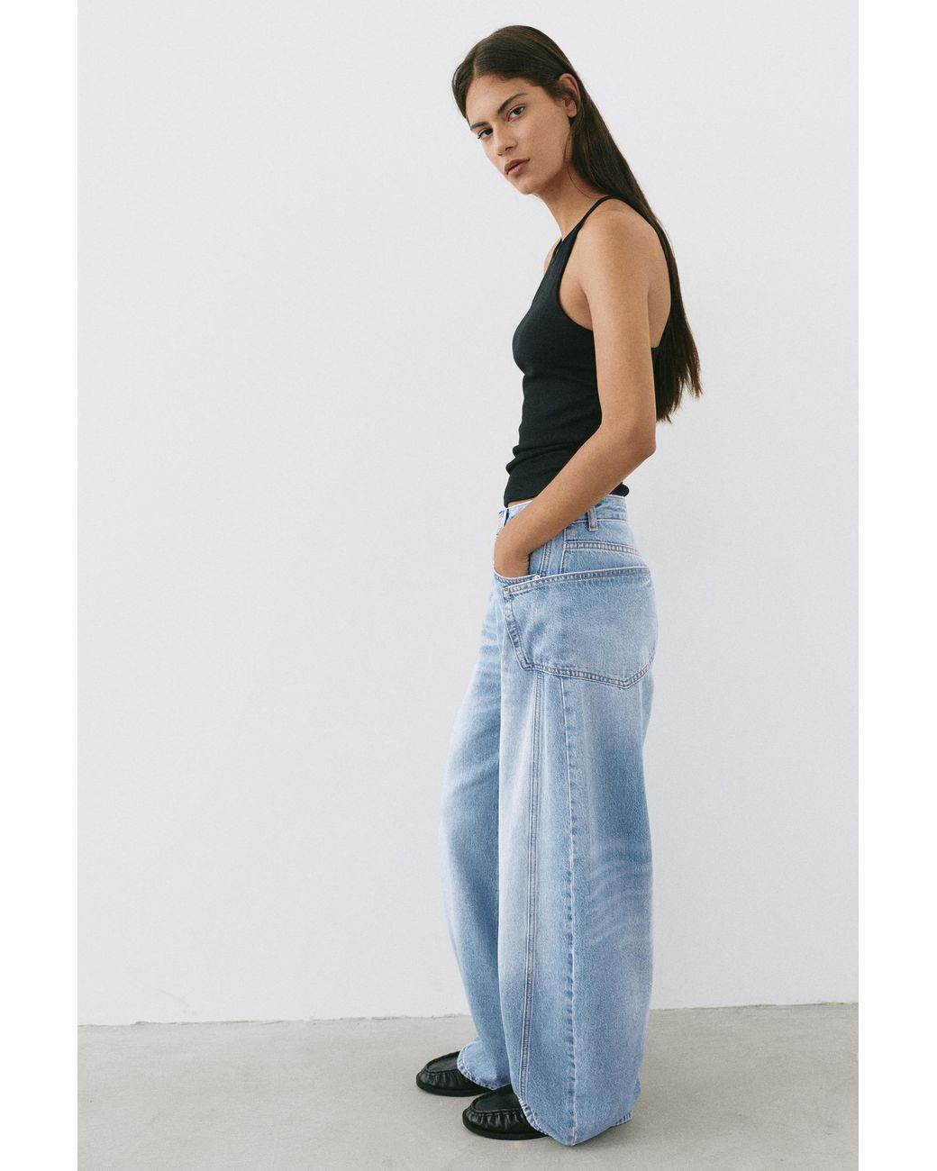 Pull&Bear Blue Balloon Baggy Jeans With Seam Detail