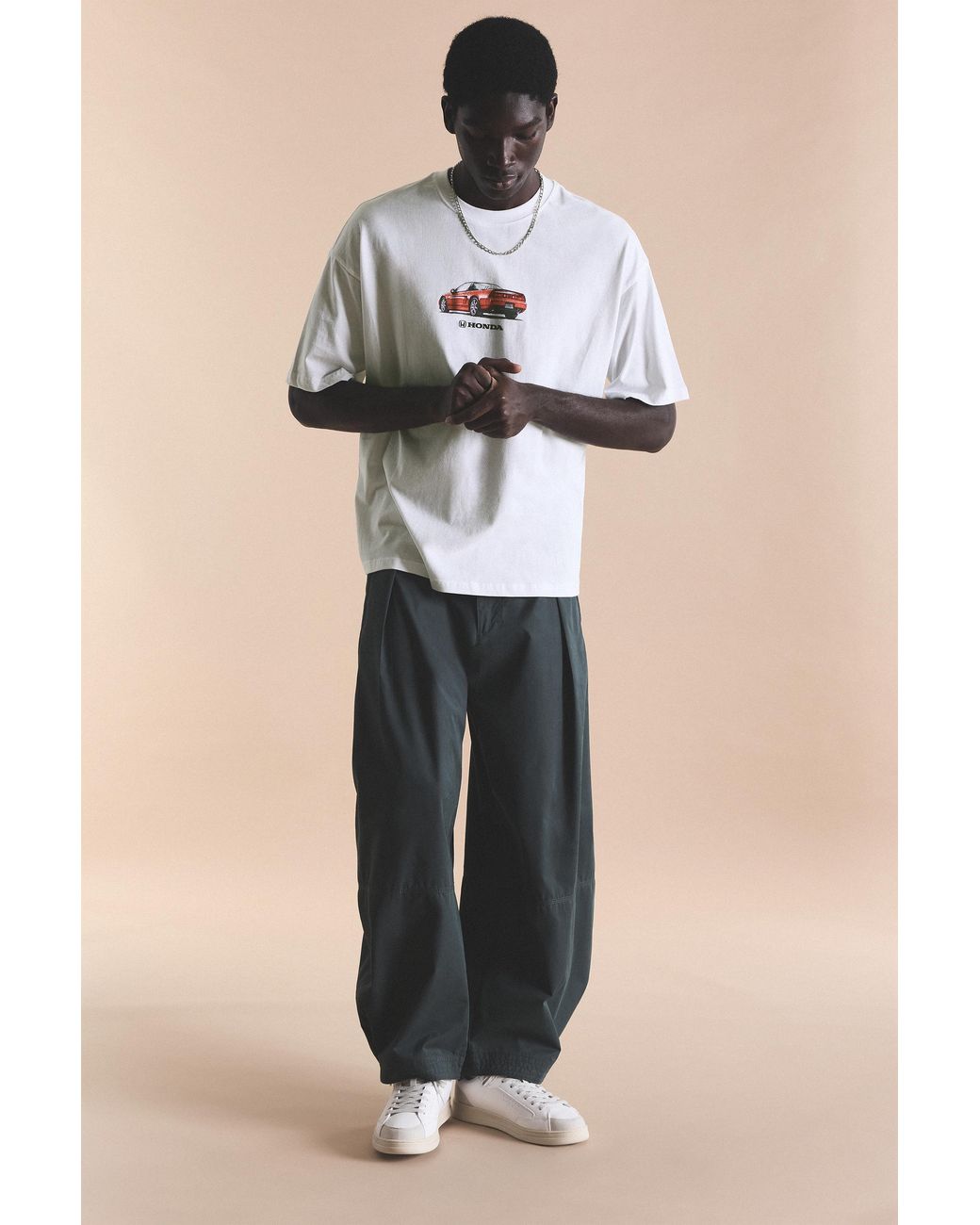 Pull&Bear White Honda Car Graphic T-Shirt for men