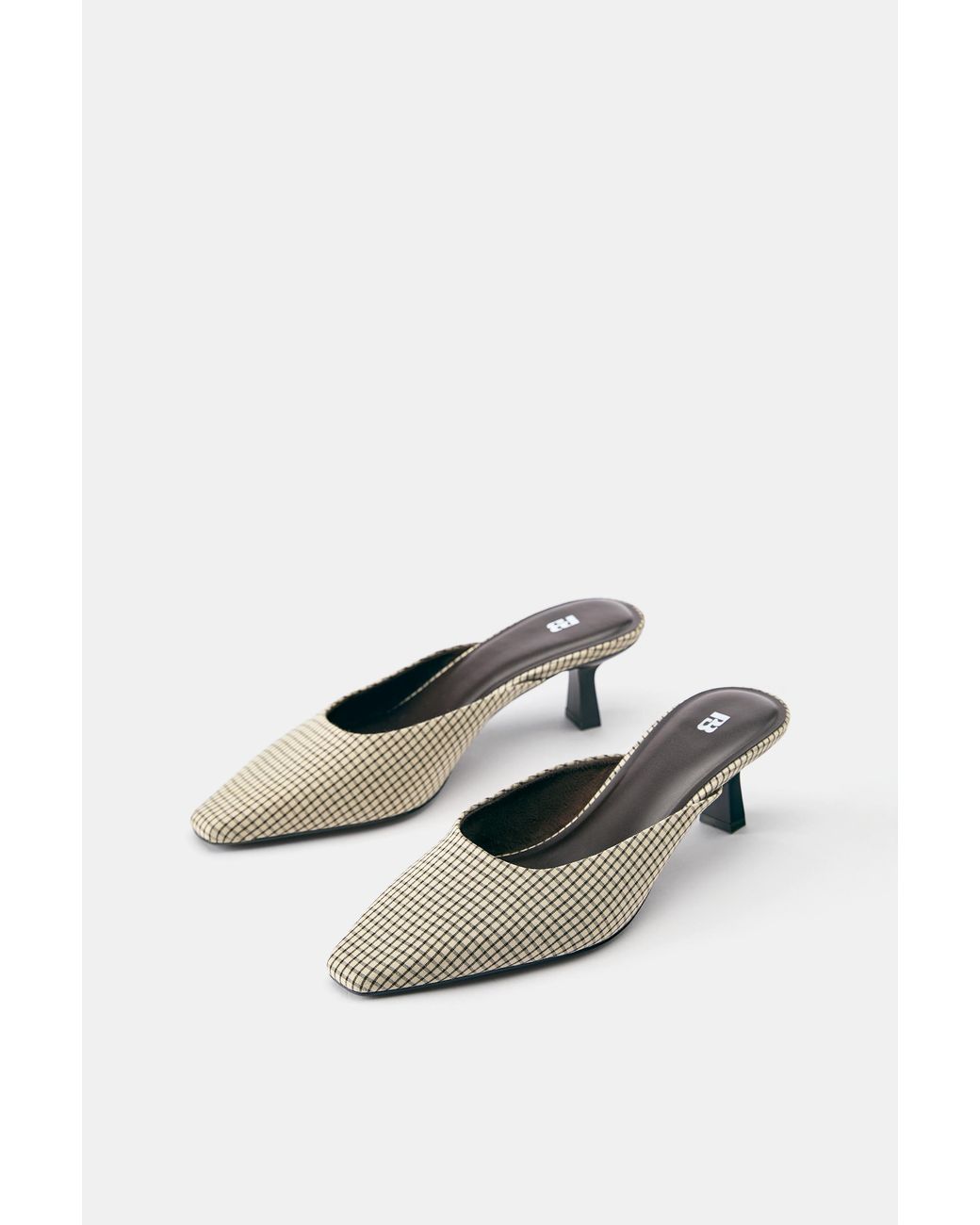 Pull&Bear White Checked Mule Heels
