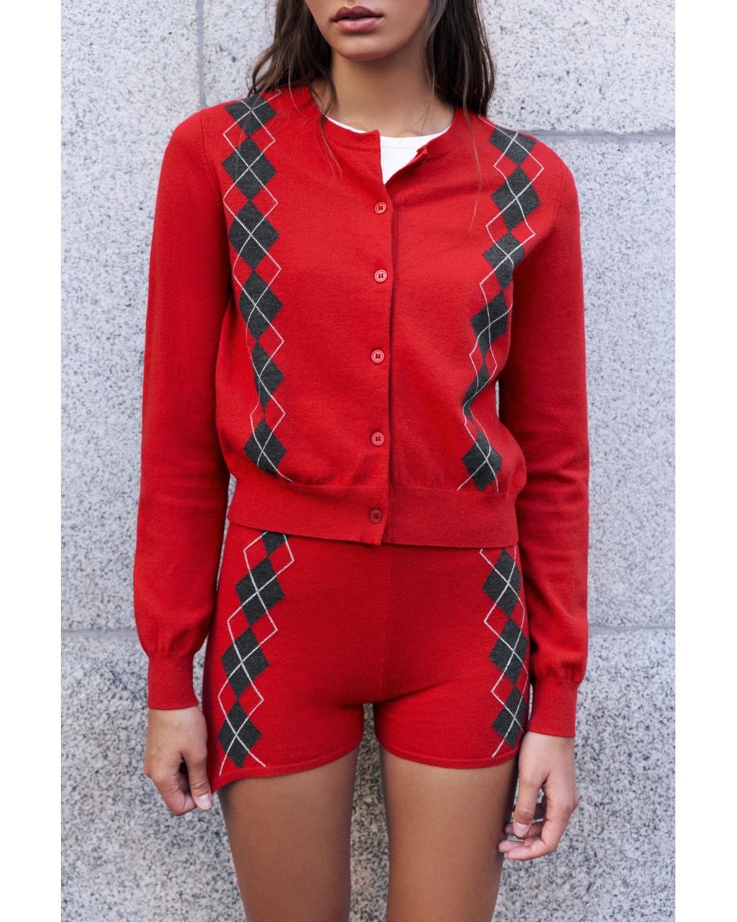 Pull&Bear Red Diamond Cardigan