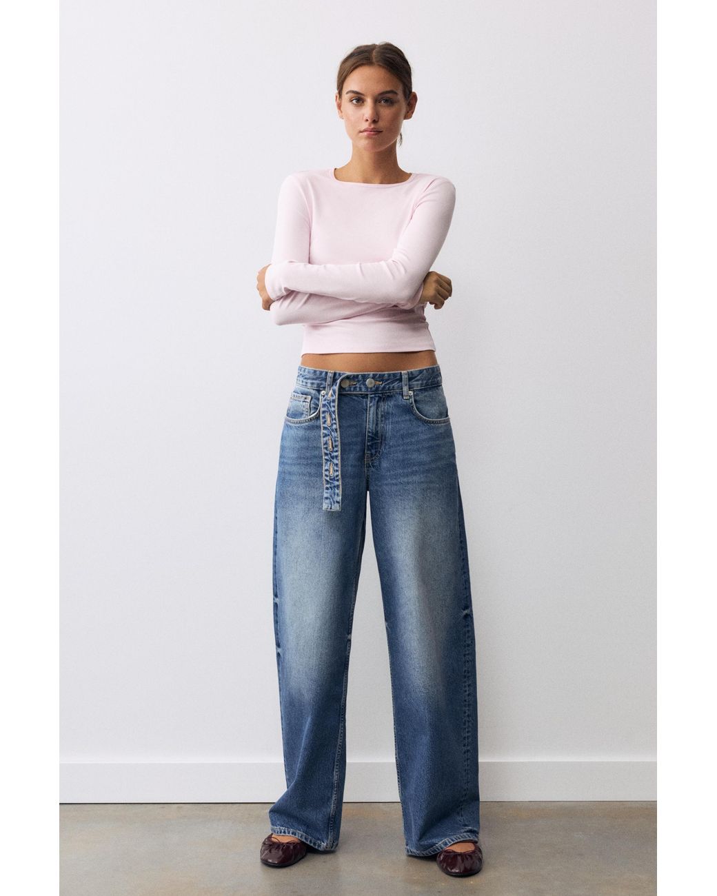 Pull&Bear Blue Fitted Long Sleeve T-Shirt