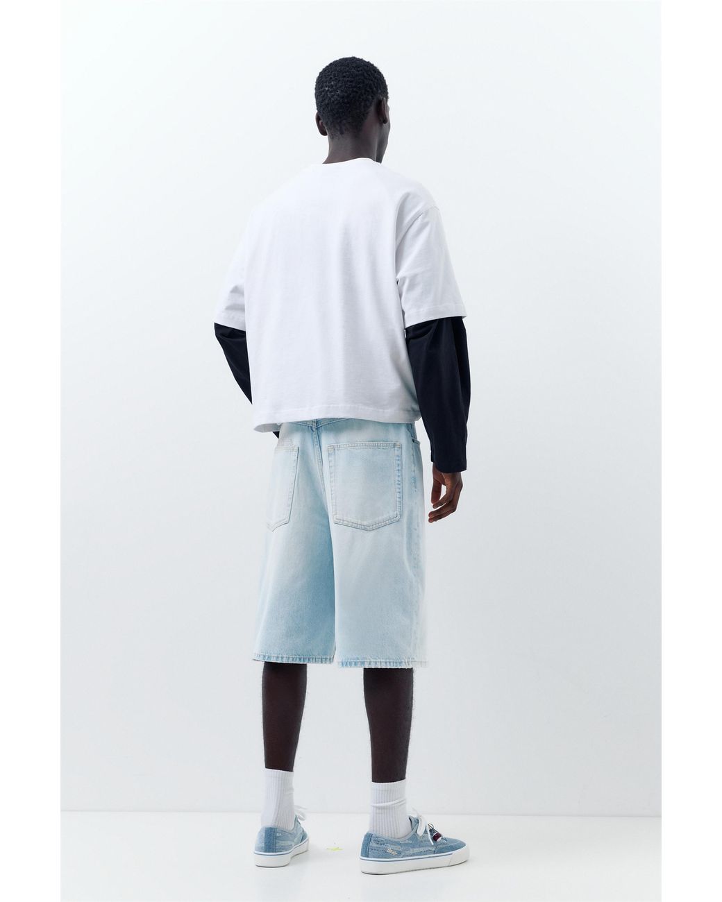 Pull&Bear Blue Skater Denim Bermuda Shorts for men