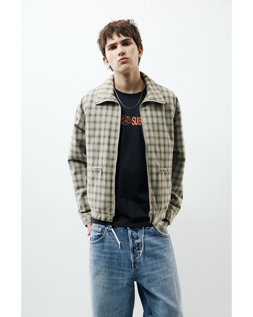 Pull&Bear Gray Check Jacket for men