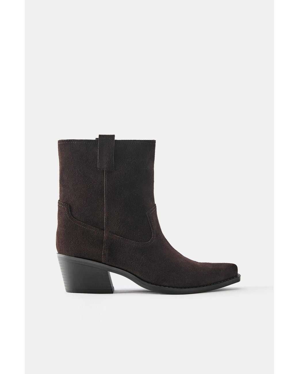 Pull&Bear Brown Leather Cowboy Ankle Boots