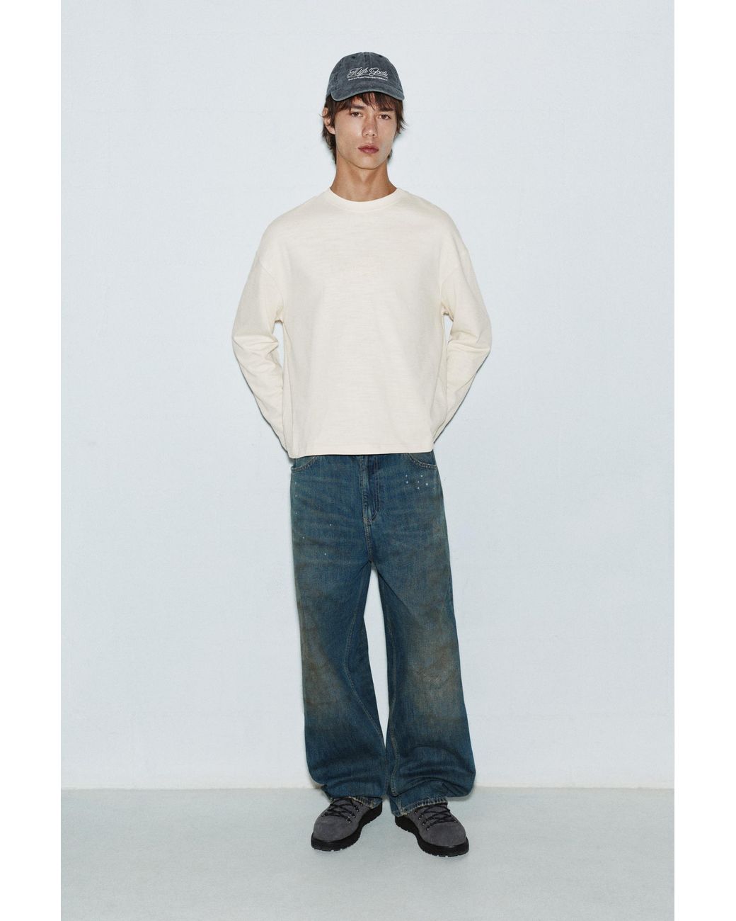 Pull&Bear White Stwd Long Sleeve T-Shirt for men
