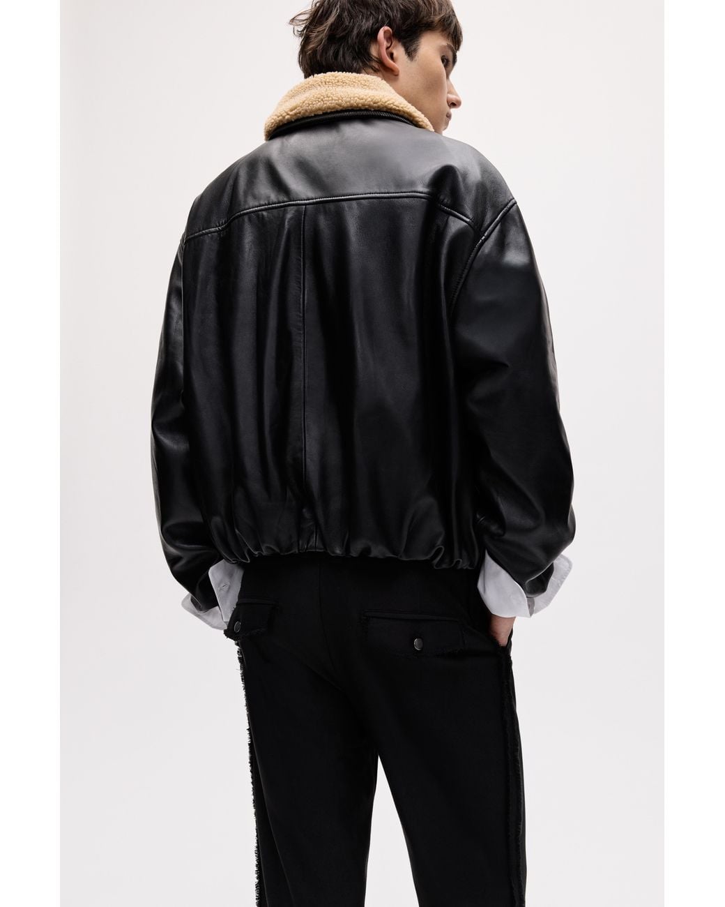 Pull&Bear Black Oscar Ouyang 100% Sheepskin Jacket for men