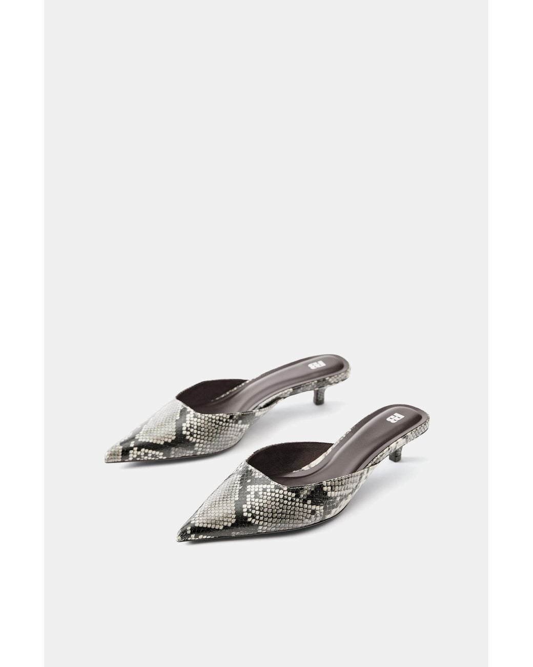Pull&Bear Gray Snakeskin Print Mule Heels