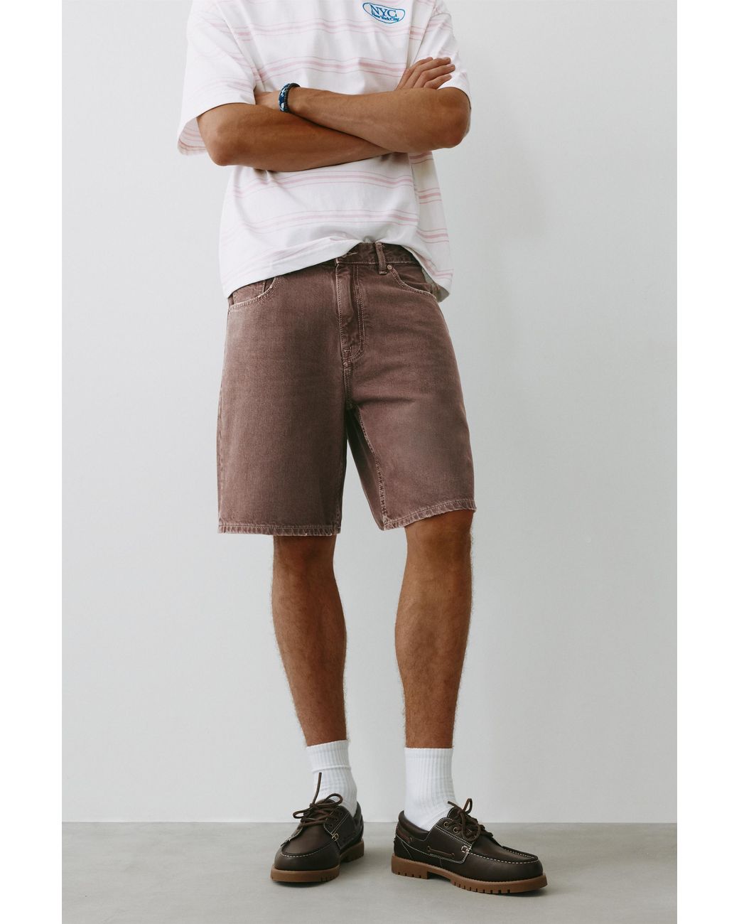 Pull&Bear White Standard Denim Bermuda Shorts for men