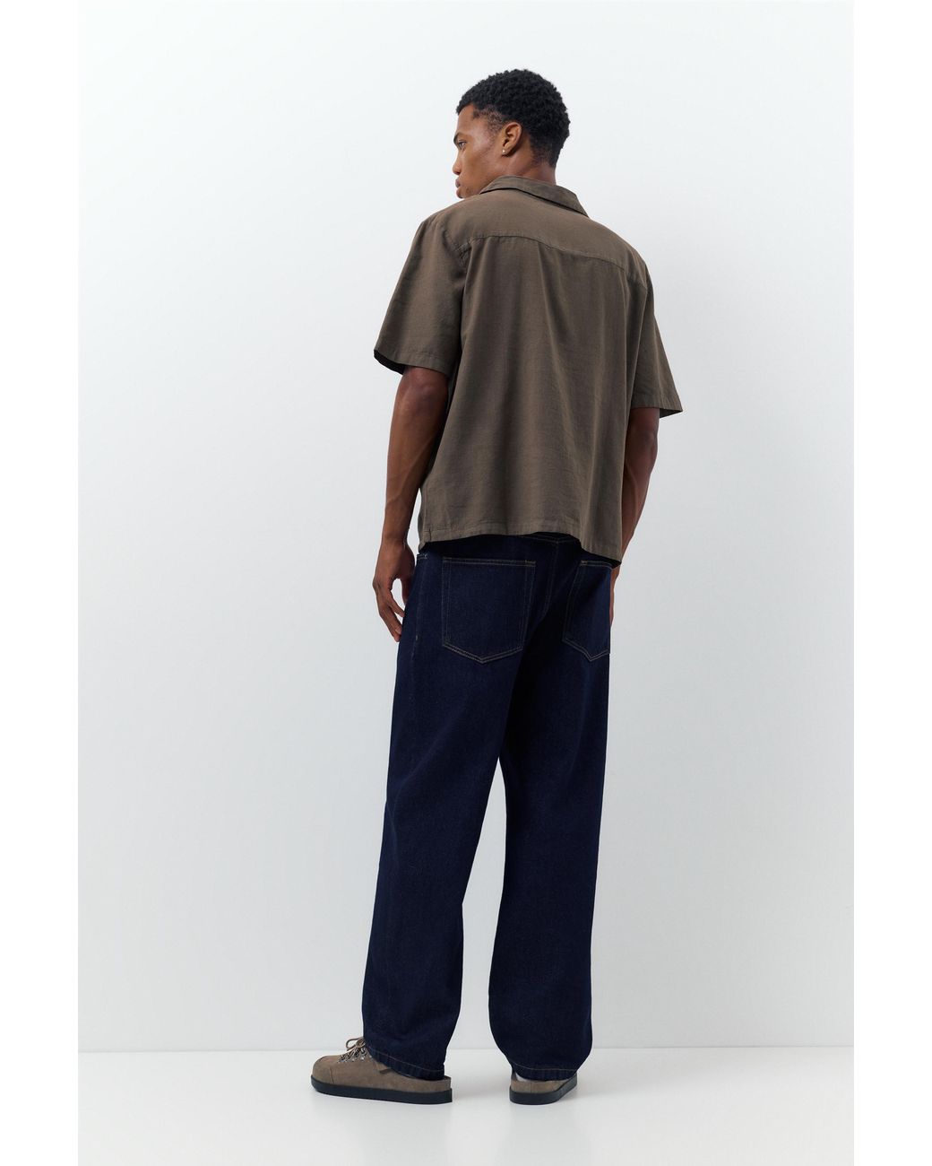 Pull&Bear Brown Short Sleeve Linen Blend Shirt for men