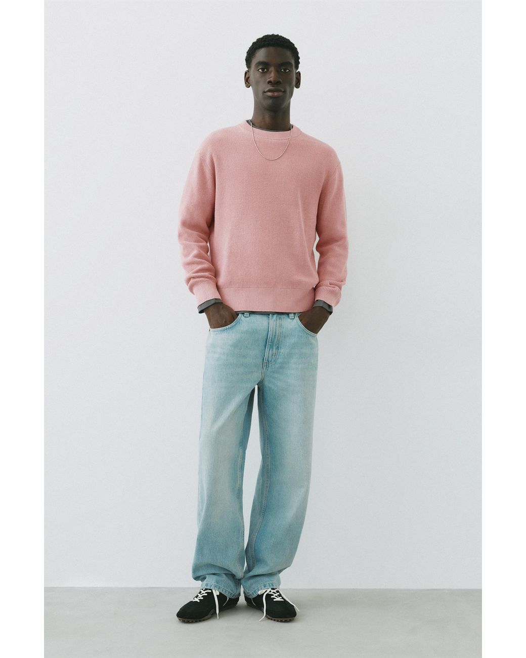 Pull&Bear Basic-Strickpullover in Pink für Herren