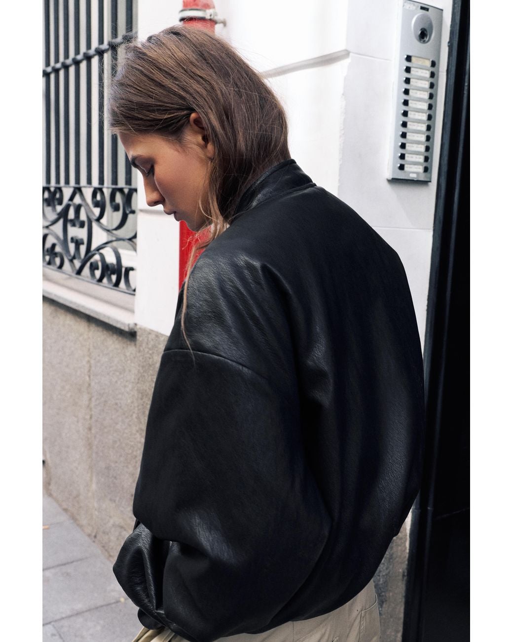Pull&Bear Black Leather-Effect Bomber Jacket With Fireman Clasps