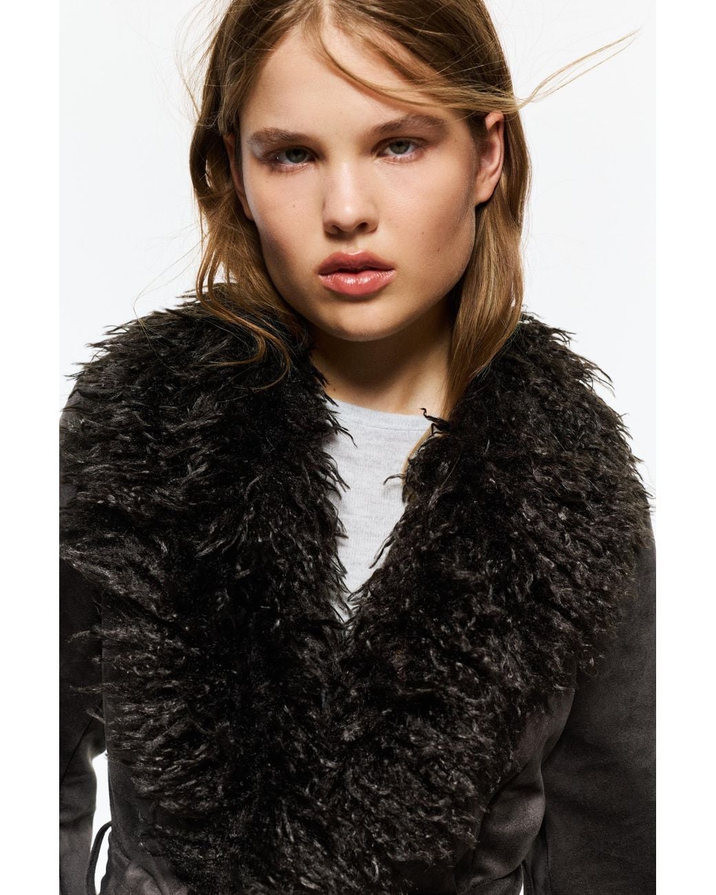 Pull&Bear Black Fitted Faux Suede Coat