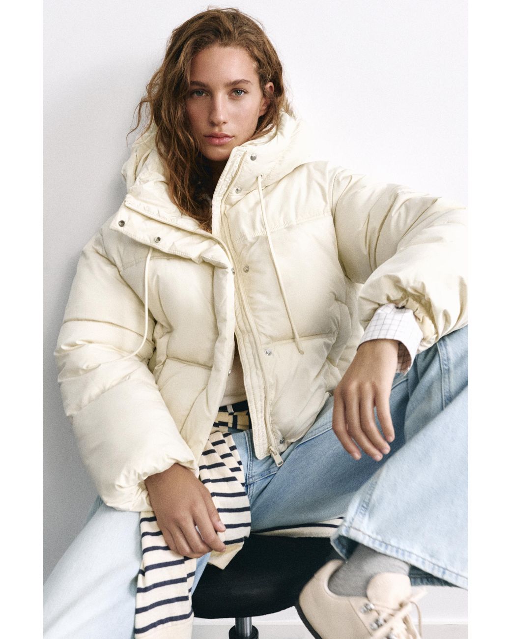 Pull&Bear White Puffer Jacket With Hood