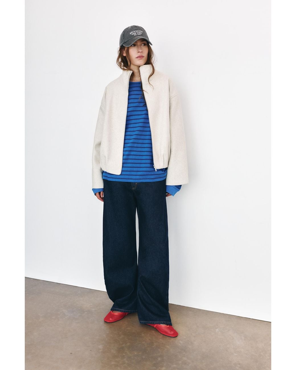 Pull&Bear White Wool-Blend Balloon Bomber Jacket