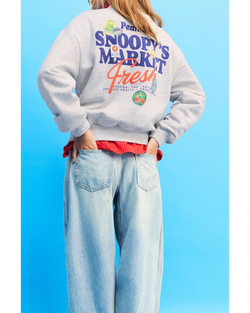 Pull&Bear White Snoopy Round Neck Sweatshirt
