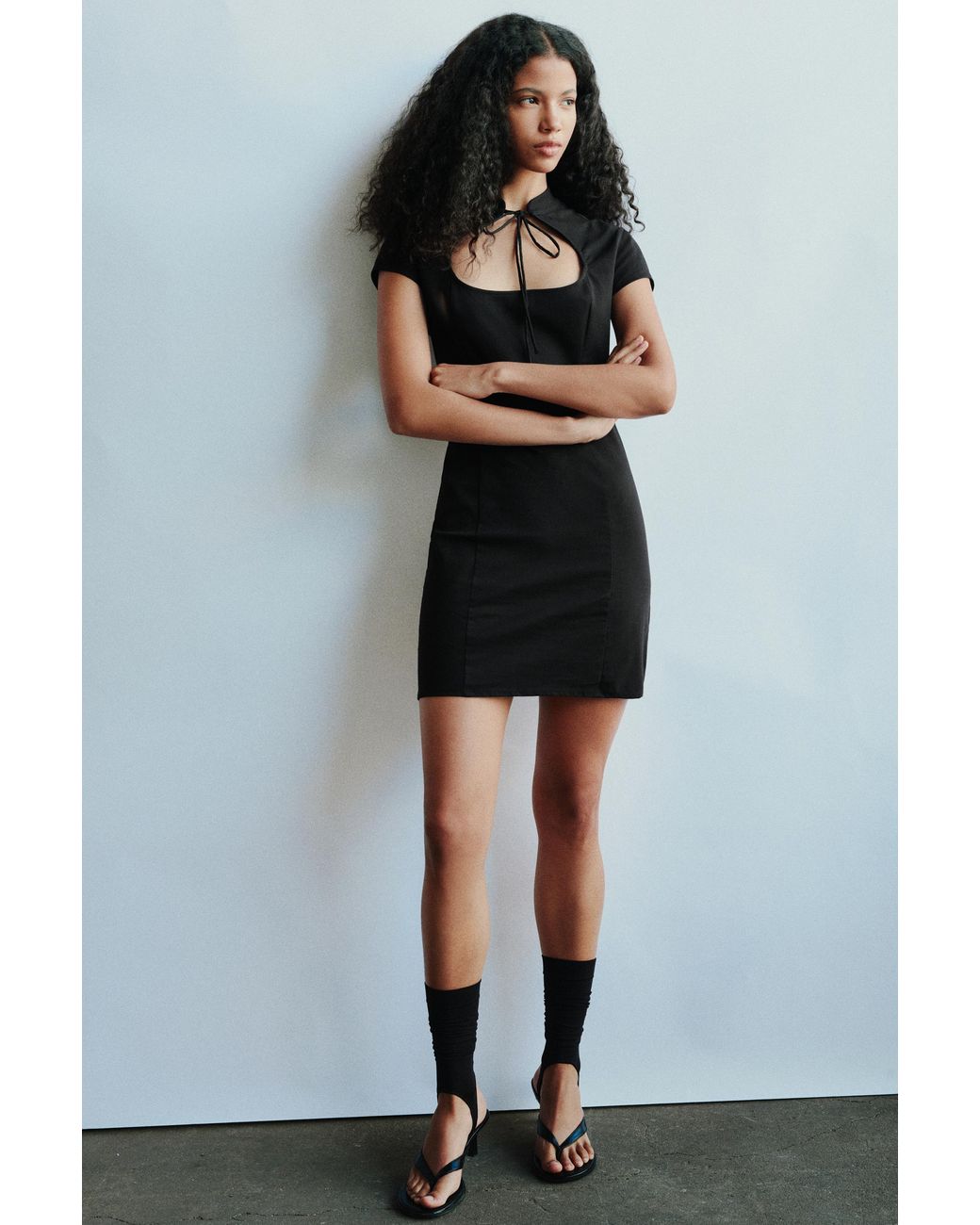 Pull&Bear Black Short Bow Dress